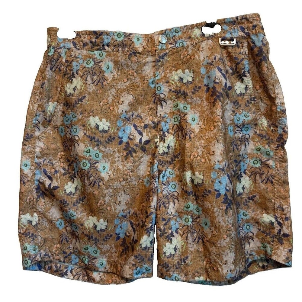 Peter Millar Collection Men's Large Floral Swim Trunks Board Shorts Brown Blue